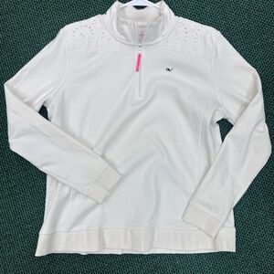 Vineyard Vines White Quarter-Zip Sweatshirt with Pink Accent